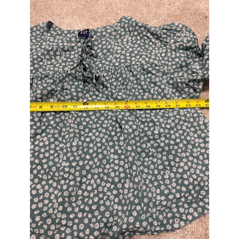 GAP Womens XXL Teal Green Daisy Floral Cotton Tie Neck Boho Peasant Blouse Top - Picture 8 of 9